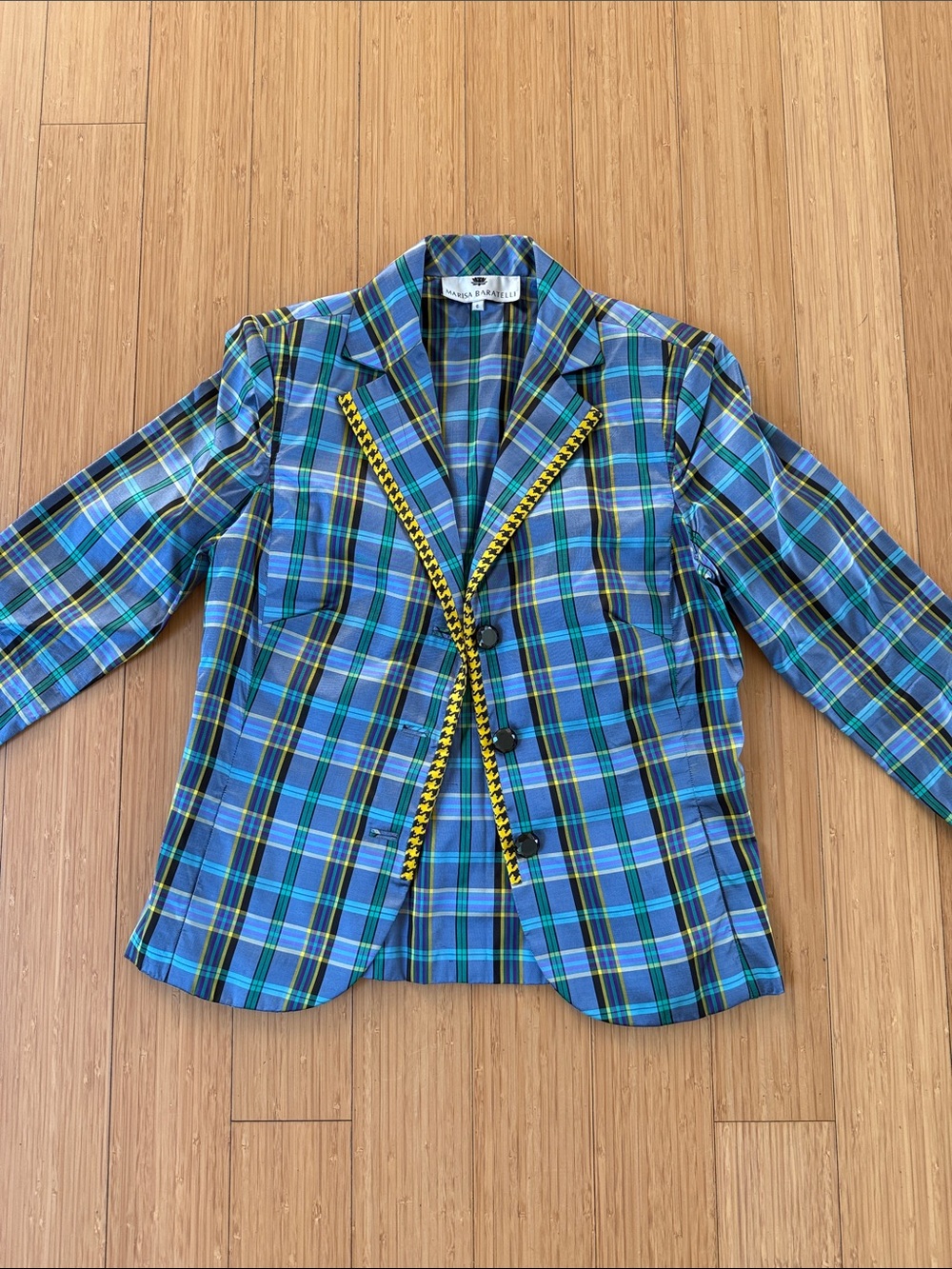 Marisa Baratelli plaid 100% silk blazer size 6